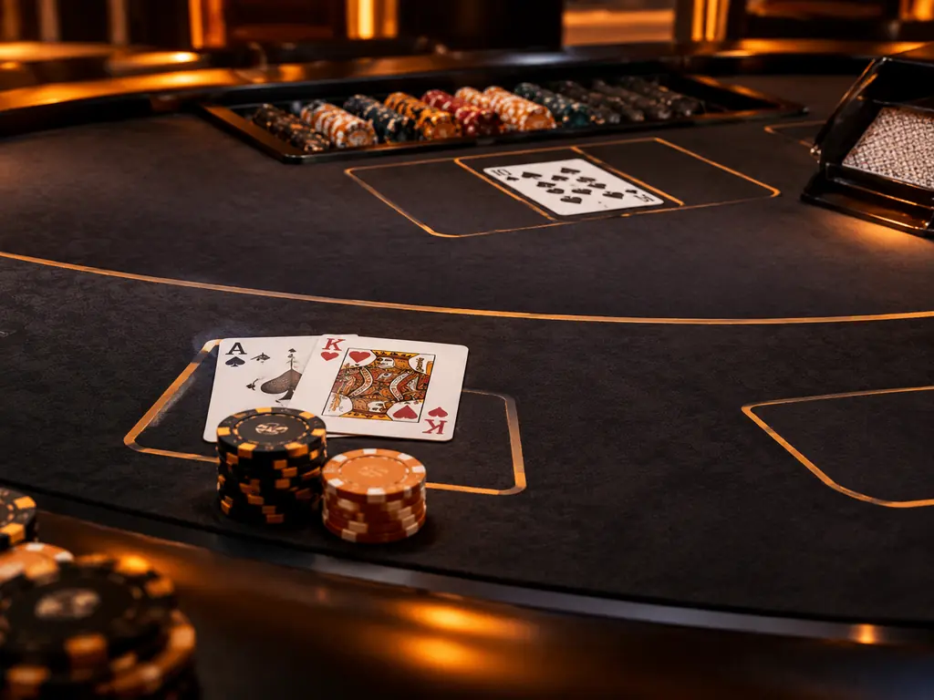 Kartu dan chip pada meja blackjack