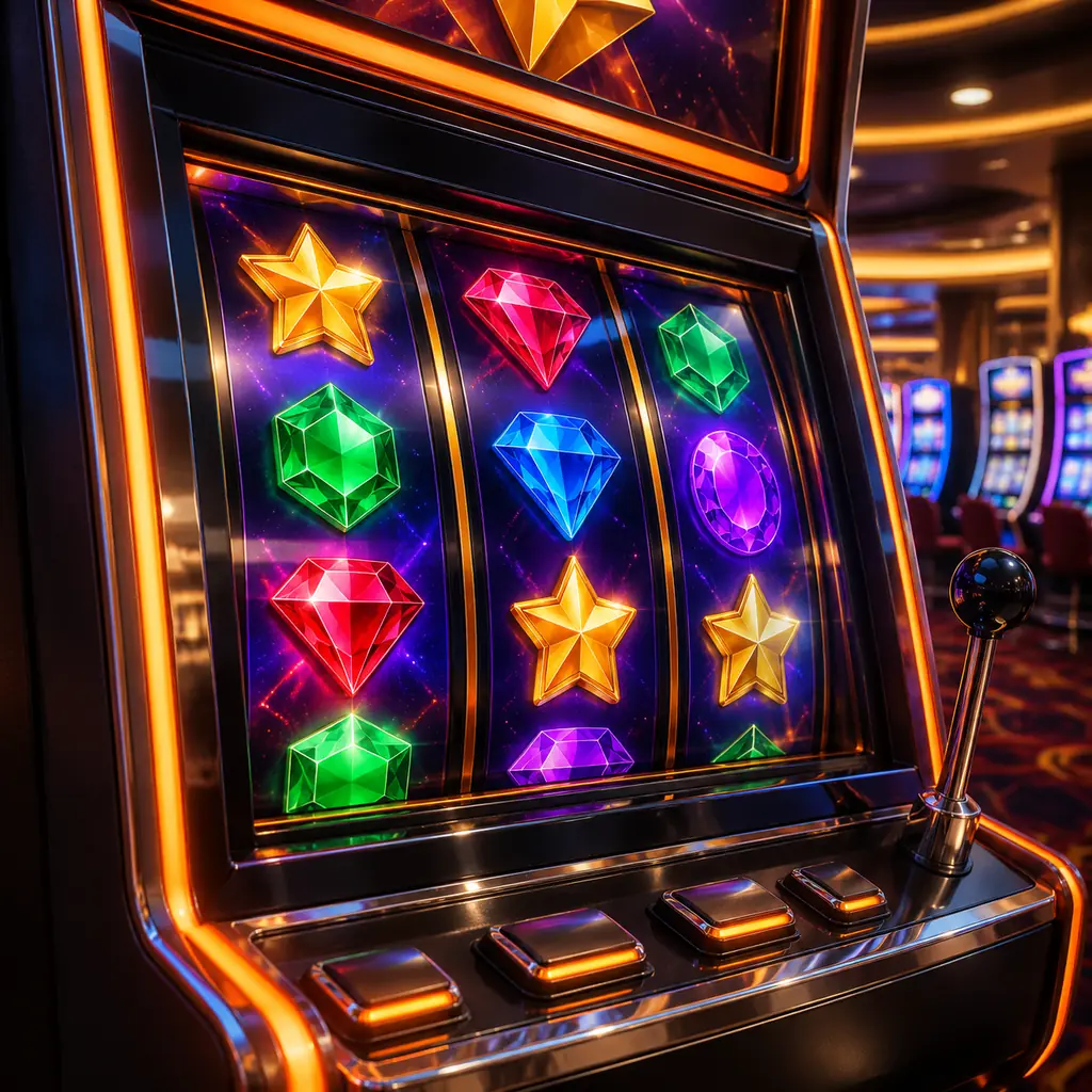 Simbol permata berwarna pada kabinet slot kasino